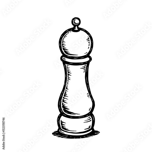 Hand-drawn pepper mill, kitchen tool illustration, vintage style, copy space