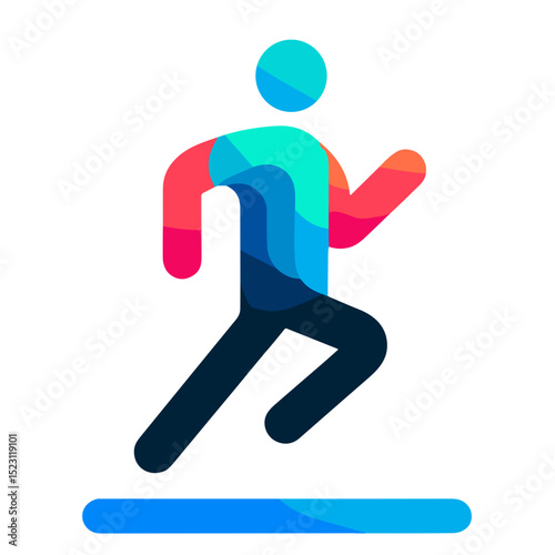 Stylised colorful running figure vector illustration on transparent background representing energy, motion, and vitality in modern fitness and sport design