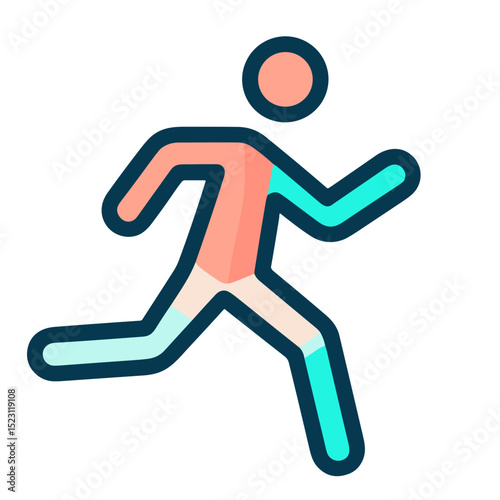 Minimalist colorful running figure vector icon on transparent background symbolizing speed, agility, and healthy living for wellness and fitness visuals