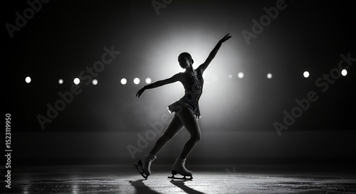 Graceful Figure Skater Performing Under Dramatic Stage Lighting