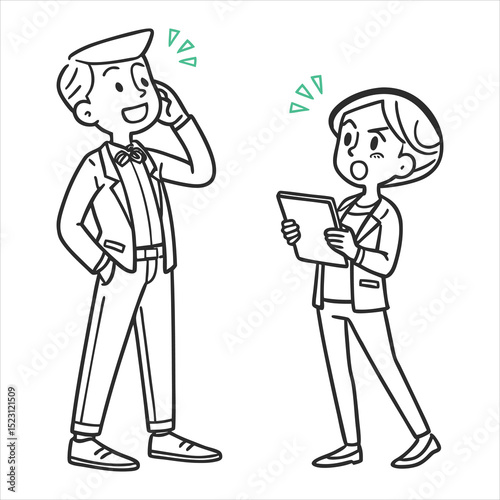 Business professionals communicating man on phone woman with tablet