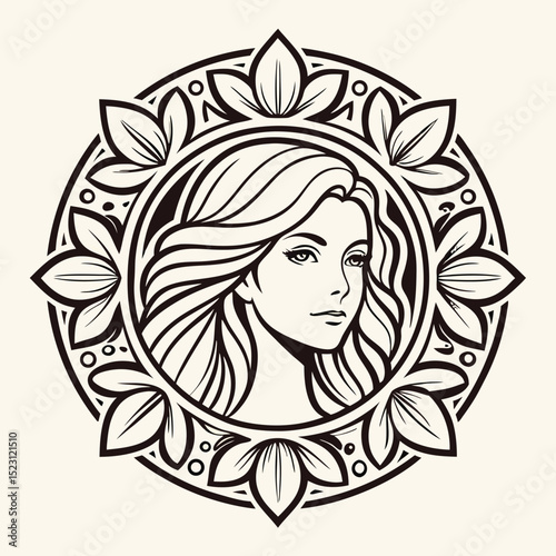floral profile art nouveau female silhouette
