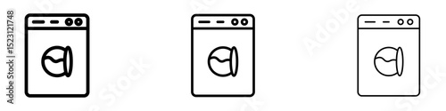 Washing machine icons. Thin linear graphic pictogram for website