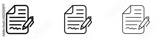 Signed contract icons. Thin linear graphic pictogram for website