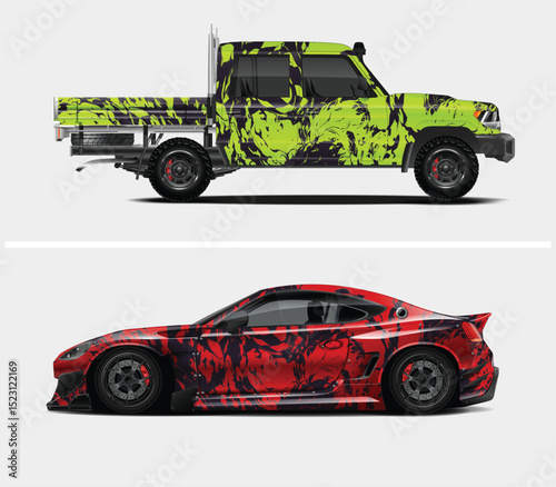 Custom Car Wraps Designs for Pickup Truck and Sports Coupe
