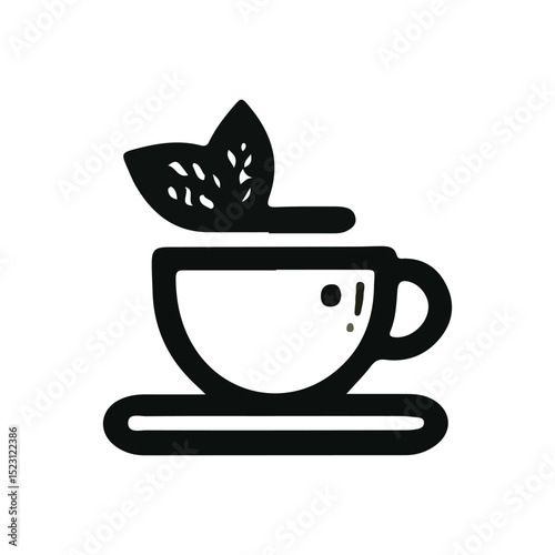hot tea cup icon, black and white illustration on white