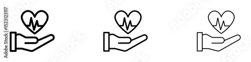 Life insurance icons. Thin linear graphic pictogram for website