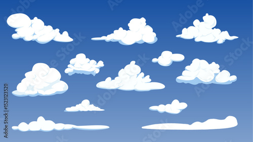 Cartoon Style Cloud Set on Blue Sky Background