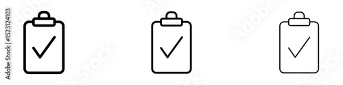 Clipboard check icons. Thin linear graphic pictogram for website