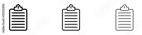 Clipboard icons. Thin linear graphic pictogram for website