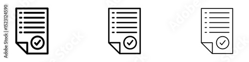 Approved document icons. Thin linear graphic pictogram for website