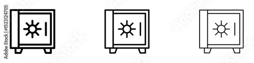 Bank vault icons. Thin linear graphic pictogram for website