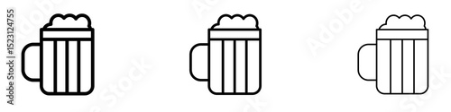 Beer mug icons. Thin linear graphic pictogram for website