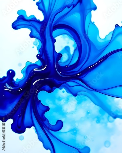 Blue Ink in Water Macro – Abstract Fluid Art on White