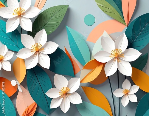 Paper flowers and leaves