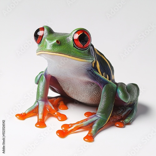 Vibrant Red-Eyed Green Frog in Natural Habitat. Exquisite Wildlife Macro Photo with Bright Colors and Detailed Features
