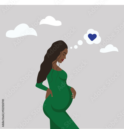 black happy pregnant woman in green dress expecting a boy