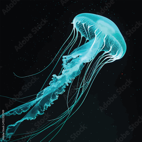 Stunning Bioluminescent Jellyfish in Deep Sea