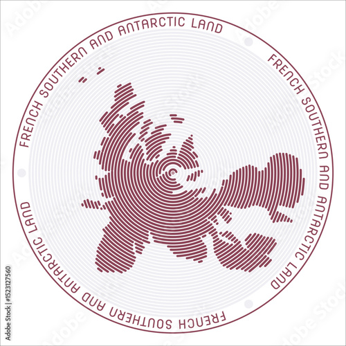 French Southern and Antarctic Lands round logo design. Country shape build of rings. French Southern and Antarctic Lands text around the country. Vector Illustration.