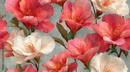  Pink and white flowers on a gray background with a green stem in the center