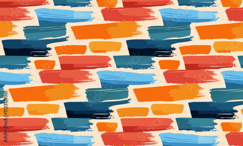 Abstract Horizontal Brush Strokes: Colorful Painterly Seamless Pattern
