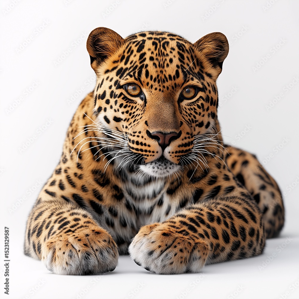 Obraz premium Majestic Leopard - Close-Up Portrait of a Powerful Feline in Its Natural Jungle Habitat. Stunning Wildlife Photography of Endangered Big Cats