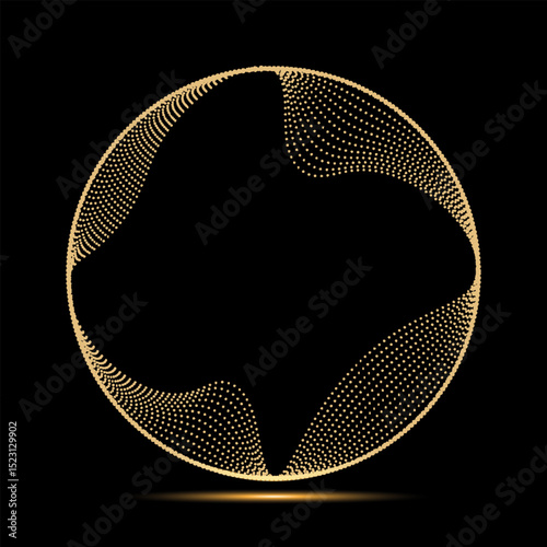 Abstract circle wave lines, gradient light equalizer gold wavy curve. Flowing dots particles round frame isolated on black background. Editable stroke. Luxury vector illustration with copy space