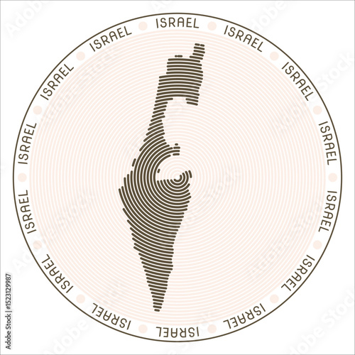 Israel round logo design. Country shape build of rings. Israel text around the country. Vector Illustration.