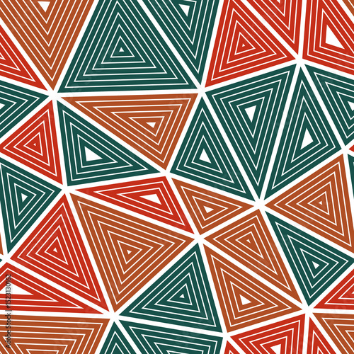 Abstract vector background. Big shape size. Multiple repeated inner triangles. Multiple colors style. Repeatable pattern. Classy vector tiles. Seamless vector illustration.