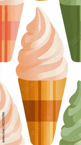Graphic Soft Serve Ice Cream Cones with Brown and Orange Striped Details