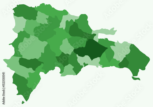Map of Dominican Republic with regions. Just a simple country border map with region division. Green color palette. Blank Dominican Republic shape with administrative division. Vector illustration.