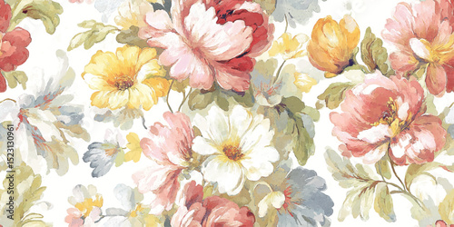 Elegant Modern Watercolor Floral Seamless Pattern. Soft Pastel Botanical Garden Bloom Design trendy design, textile, packaging, fabric, wallpaper, branding, stationery, wrapping paper interior decor