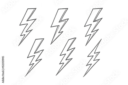 Lightning bolt illustration with jagged edges and sharp point, in a bold black color, isolated on transparent background.