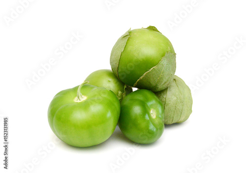 Stack tomato tomatillos fruits isolated on white background 