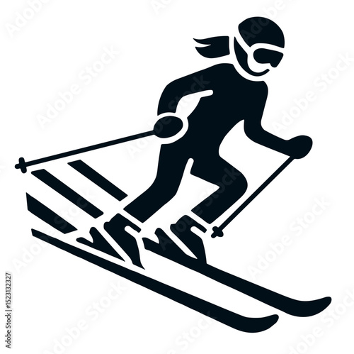 Stylized female skier vector on transparent background representing grace, strength, and motion in modern winter sports visuals