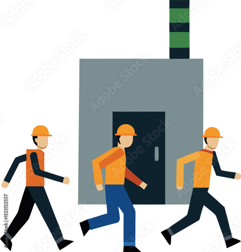 Safety Drill With Workers Exiting an Industrial Facility Quickly