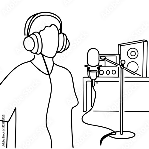 Person Wearing Headphones in Recording Studio Setting for Music Blogs, Audio Production Websites, Creative Projects, and Social Media Content  