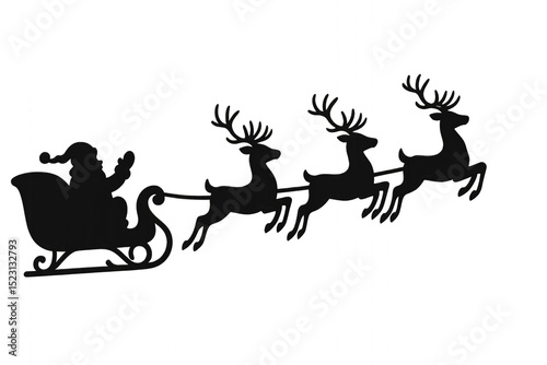 Santa Claus sledding with reindeer isolated on transparent background.