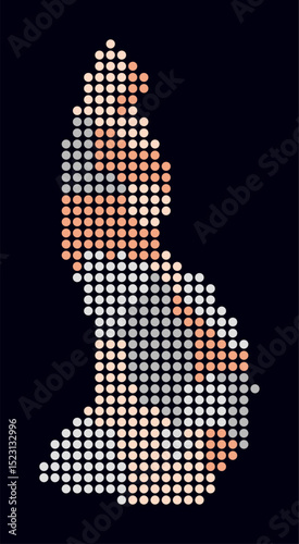 Liechtenstein dotted map. Digital style map of the country on dark background. Liechtenstein shape with circle dots. Colored dots style. Large size circles. Abstract vector illustration.