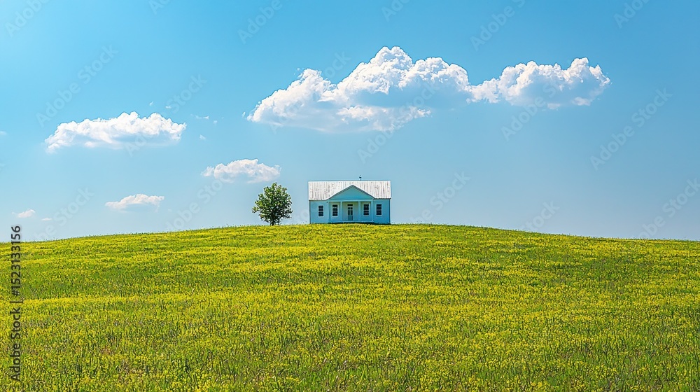Obraz premium White house on a hilltop field