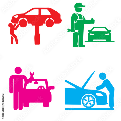 Car Repair vector Set of Colorful Transport and Business Icons
