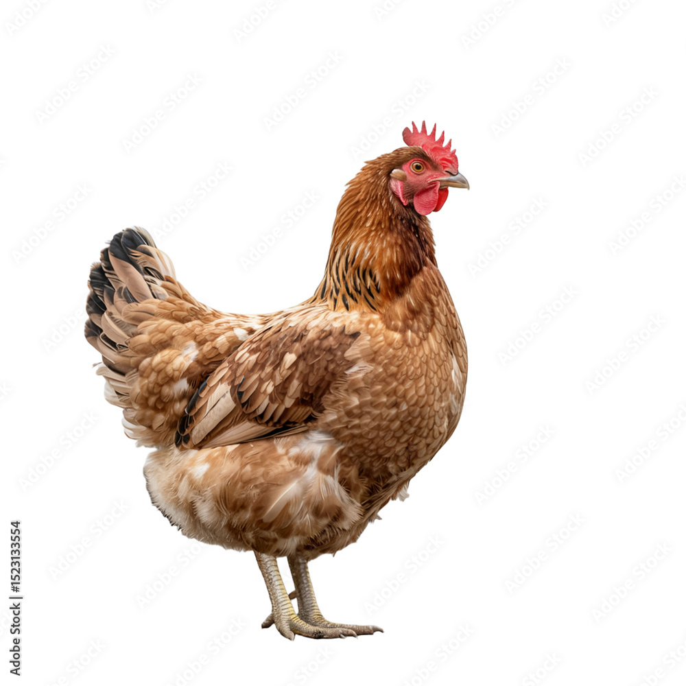 Fototapeta premium Brown chicken hen standing isolated on white background