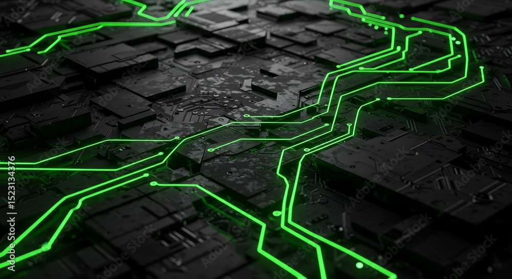 Fototapeta premium Abstract Green Circuit Board Texture High-Tech Digital Background