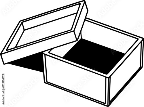 Open box illustration with lid partially open displaying shadow and black and white simple art style.