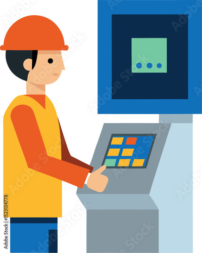 Worker Operating a CNC Machine From a Digital Control Panel