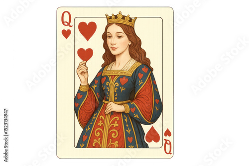Queen of Hearts playing card isolated on transparent background.
