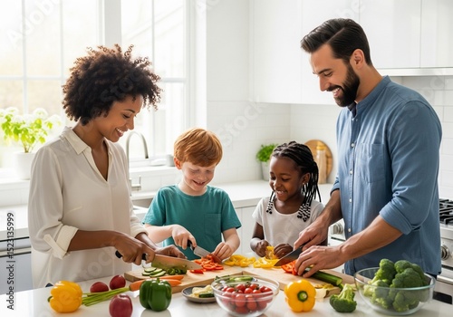 Family Preparing Healthy Vegetable-Based Meal Together