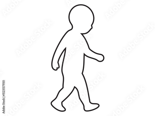 Simple black outline icon of walking toddler isolated on white background. Concept of early childhood, baby development, preschool learning, infant growth, child