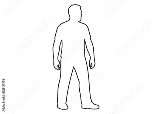 Black outline icon of standing adult man in full strength isolated on white background. Concept of young adult man, physical health, mature masculinity, illustration, male figure, design element