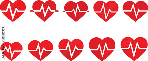 heart and heartbeat logo set vector illustration